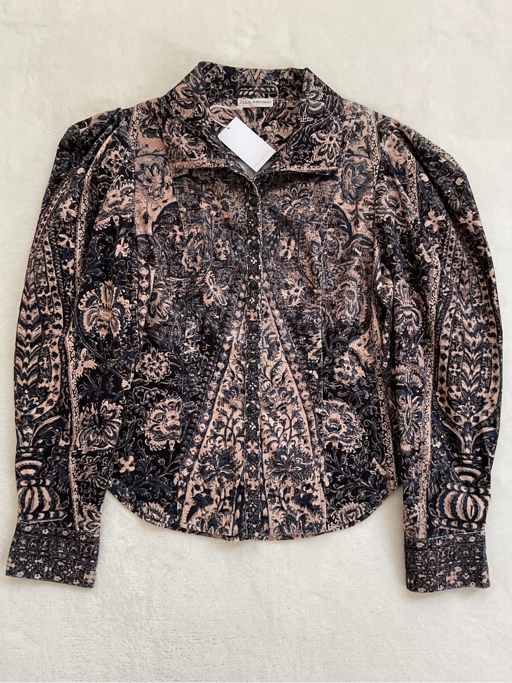 Ulla Johnson Zoe Blouse Twilight Print Cotton Corduroy Puff Sleeve NWT 10